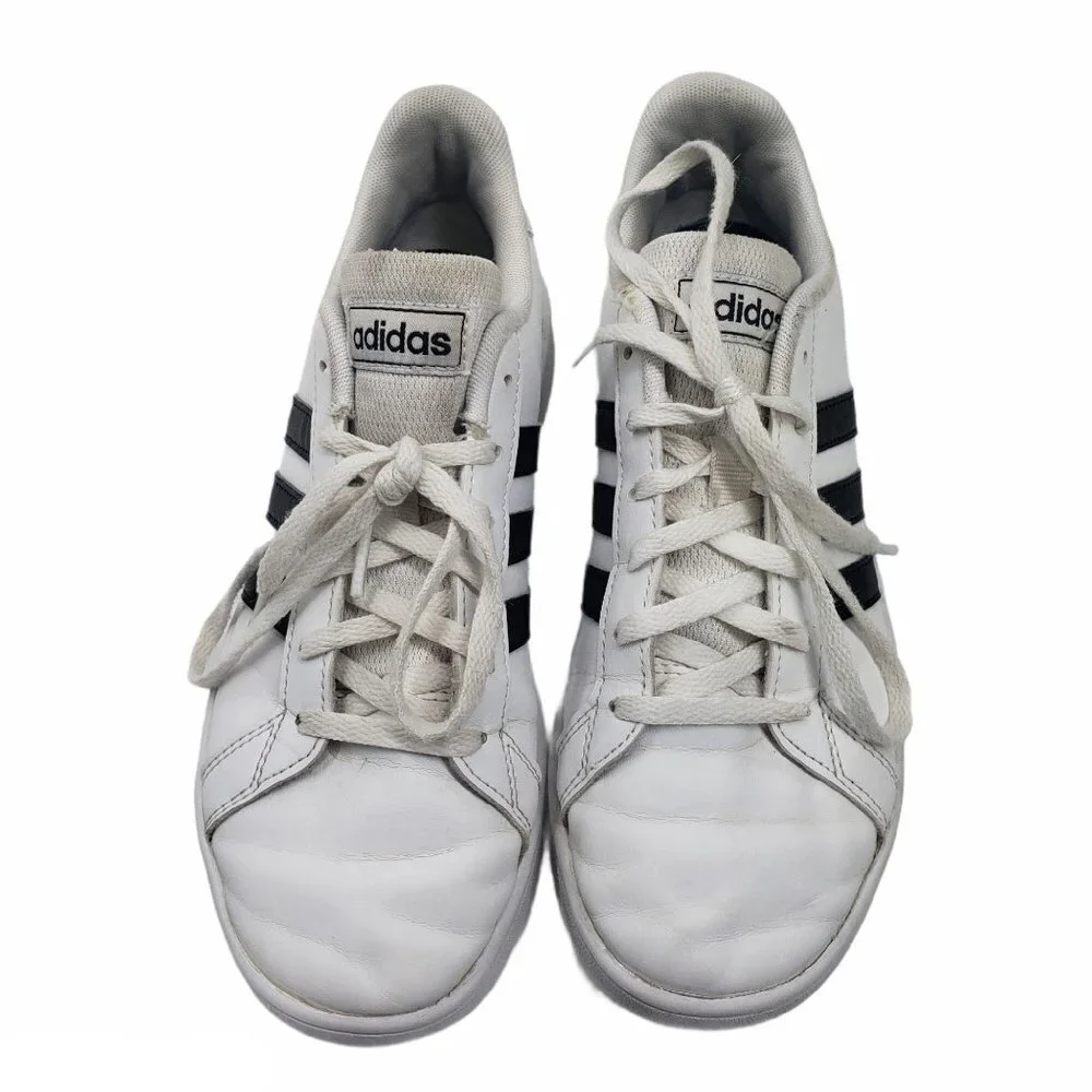 Adidas Kids Grand Court Shoes Size 4 White Black Fair Condition‎
